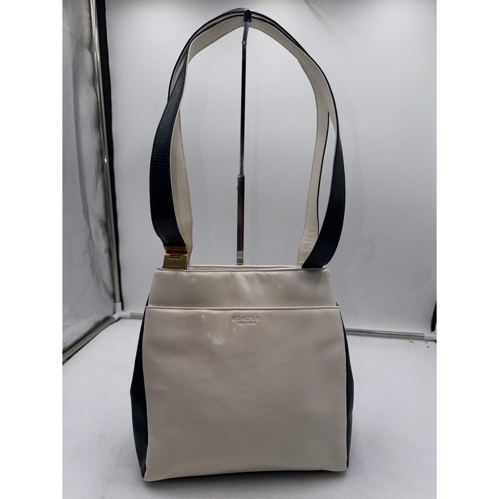 Mondani New York Two Tone Faux Leather Cream Navy Lizard Embossed Shoulder Bag